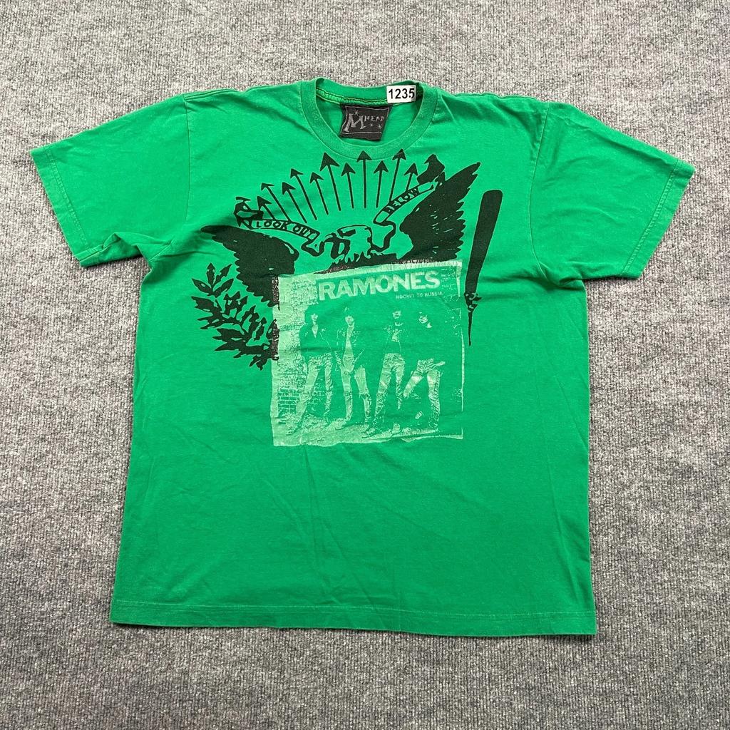 Vintage 90s Ramones Mosquitohead Rocket to Russia Shirt Large 22x26 Green