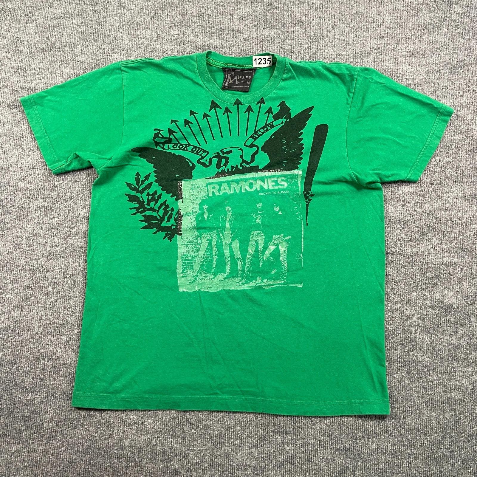 Vintage 90s Ramones Mosquitohead Rocket to Russia Shirt Large 22x26 Green 4XL