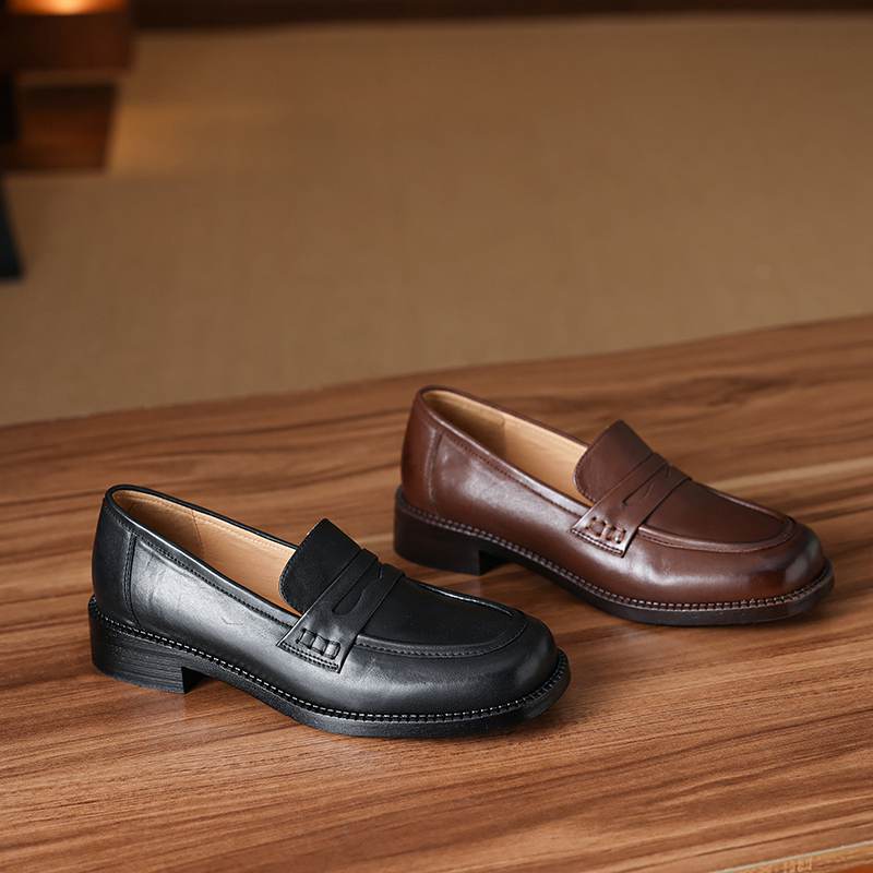 Krazing Pot Kuhleder Runde Zehenpartie Größe 42 Slipper Dicke Mittelhohe Absätze Zum Hineinschlüpfen Gladiator Braun Schwarz Farbe Herbst Pumps