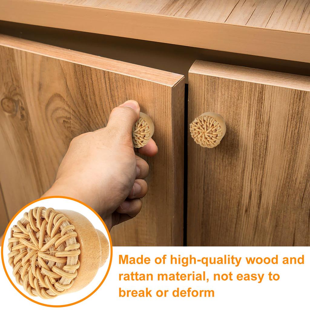 12Pcs Rattan Dresser Knobs Kit Round Wooden Drawer Knobs Decorative Furniture Pull Handles Multipurpose Woven Drawer Pulls for
