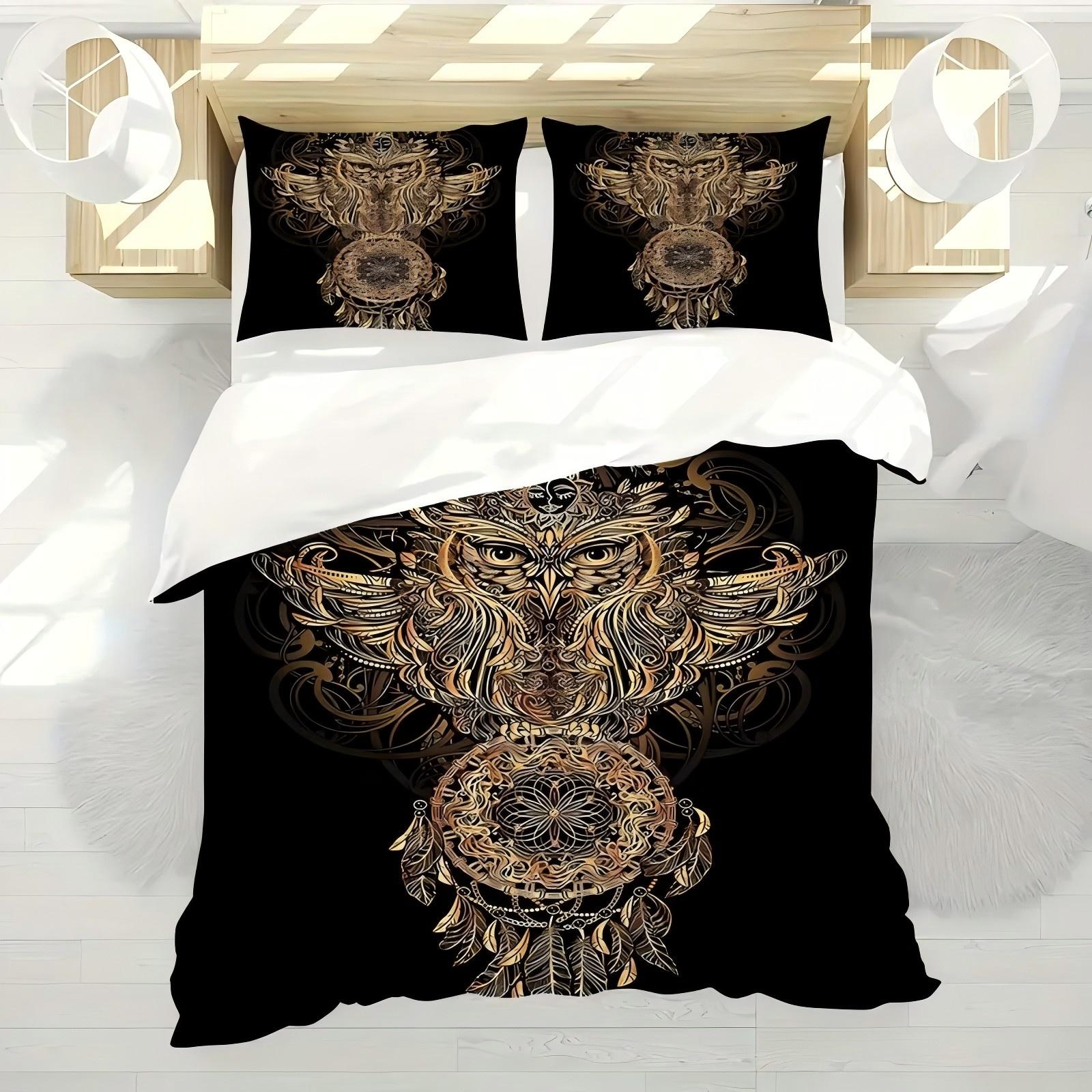 

Золотой абстрактный узор совы 3D-печать Пододеяльник Ретро-стиль Дышащий Комплект постельного белья Роскошный домашний текстиль Пододеяльник Наволочка 135x200cm 2pcs