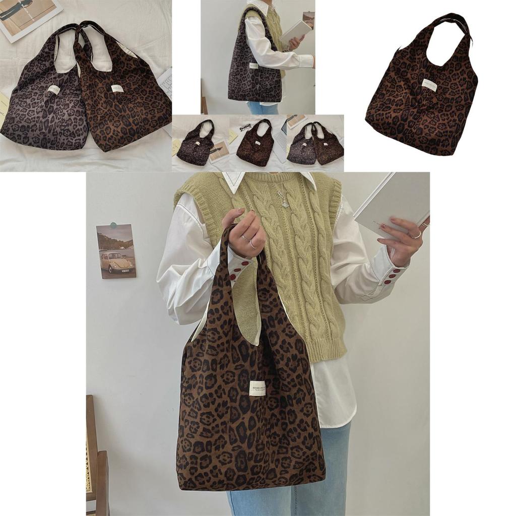 Trendy Medium Size Suede Leopard Tote Bag For Women With Soft Plush Material