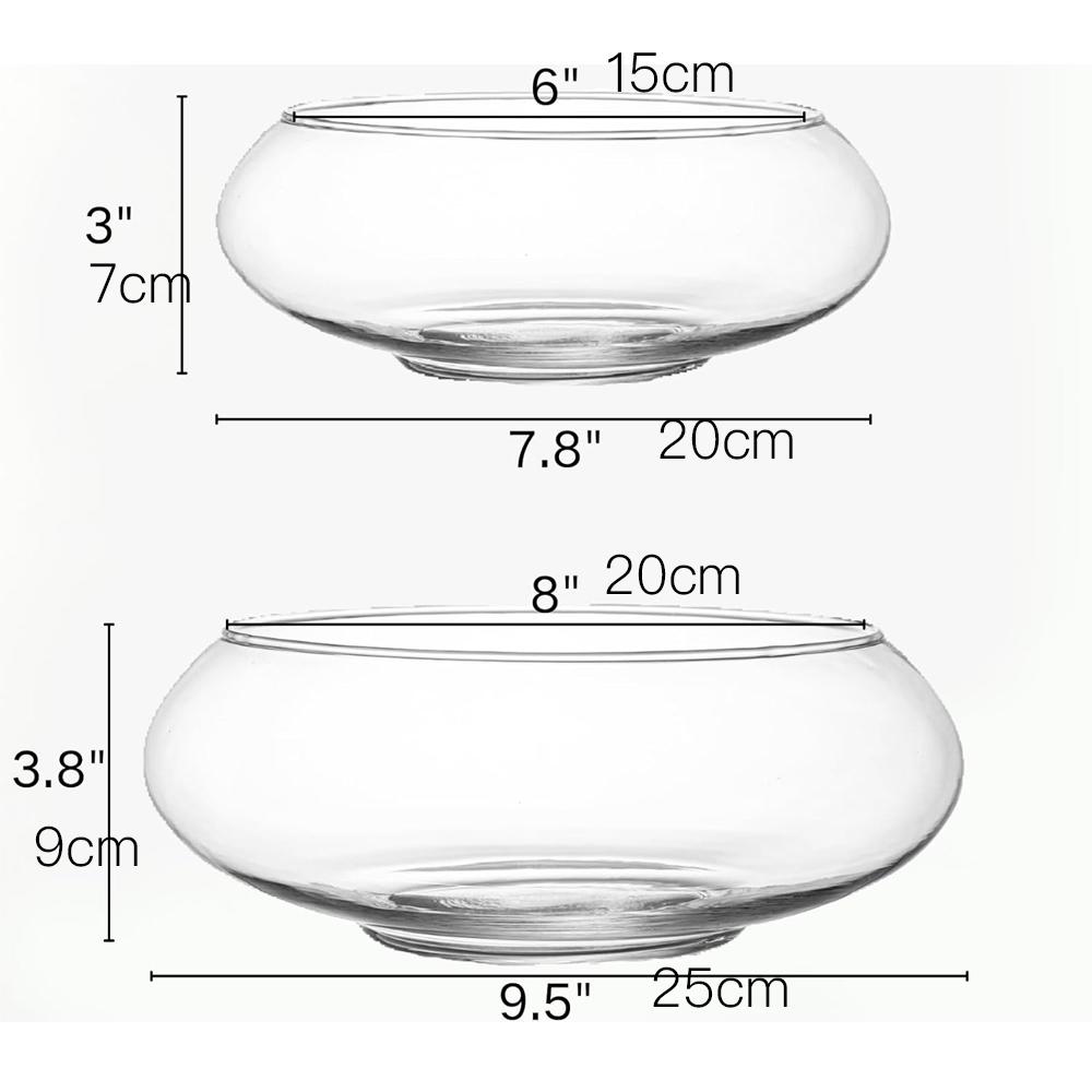 

2 Pack Glass Vase Bowl, 6 / 8 Wide Mouth Flower Vase Round Terrarium, Glass Hydroponic Planter Floral Container Clear Fish Bowl
