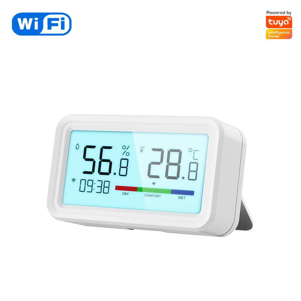 Sensor de Temperatura e Umidade WiFi Tuya com Tela Retroiluminada Hygrometer Termômetro Smart Life Suporta Alexa Google Home