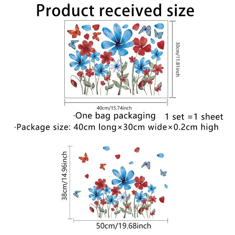 Dwustronna kolorowa naklejka ścienna z motylem i kwiatami, elektrostatyczna pasta do szyb okiennych, widoczna dekoracyjna naklejka ścienna