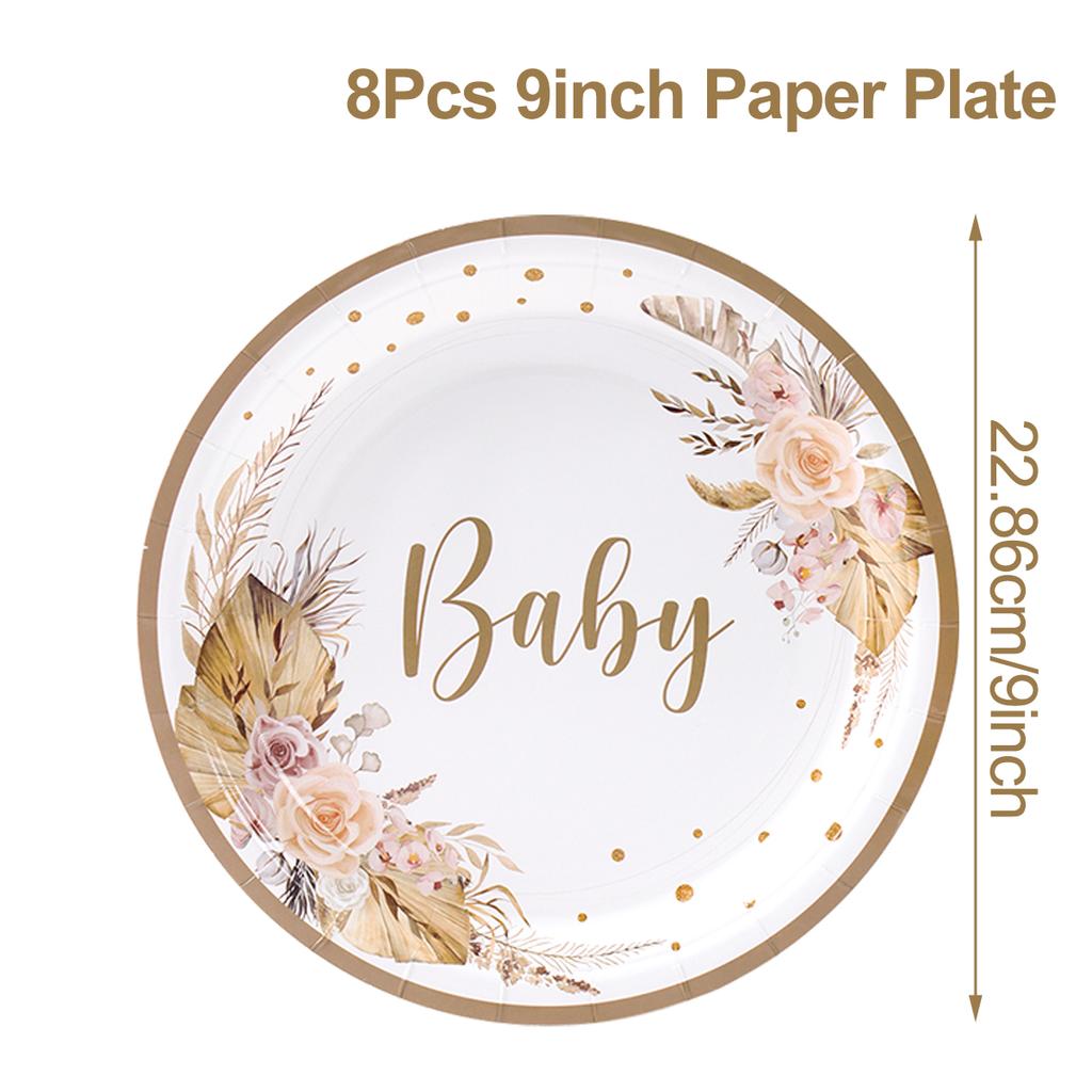Baby Floral Printed Tableware Set Paper Plate Cup Napkin Baby Shower Boy Girl Birthday Party Decoration Kids Party Supplies