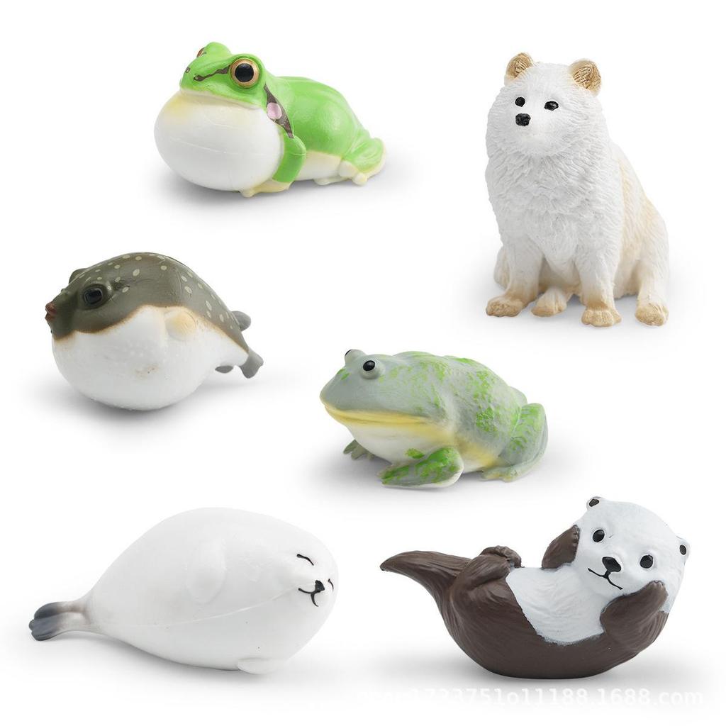 Children's Cognitive Simulation: Wild Animal Models - Rain Frog, Clown Frog, Otter, Seal, Pufferfish, Raccoon, Cat Ornament