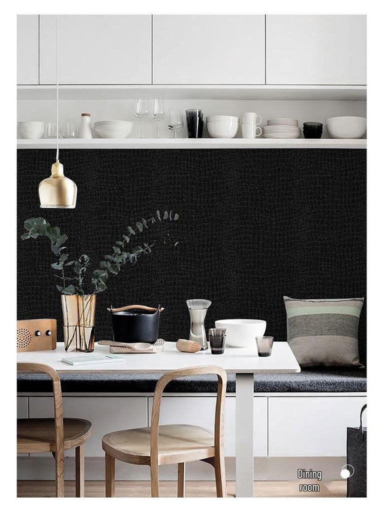 Self-Adhesive Black Crocodile Texture Wallpaper - Waterproof Decorative Wall Sticker