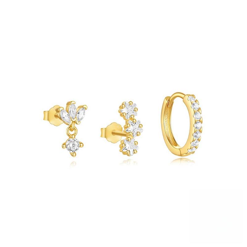 3PCS Fashion Cute Zircon Flower Ear Stud For Women Fashion 18K Gold Plated Star Ear Stud Earring Piercing Girl Set Jewelry Gift