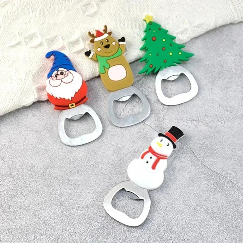 1-10PC Christmas Magnetic Bottle Opener Santa Claus Beer Eagle Silicone Fridge Magnet Kitchen Tool Holiday Gift Party Home Decor