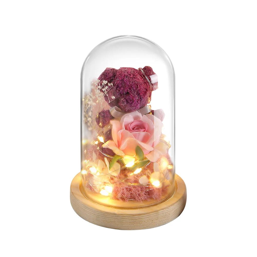 

Rose Lovely Teddy Bear In Glass Eternal Preserved Rose with LED Light Cute Bear Eternal Rose In Glass for Girlfriend Wife Mother розы красного