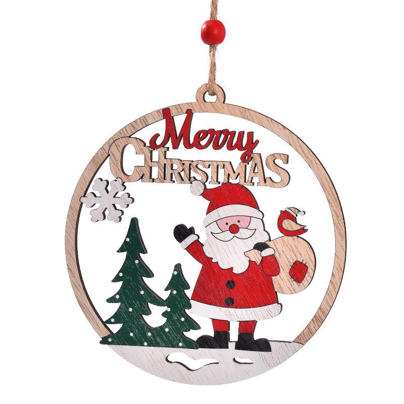 Christmas Tree Wooden Hanging Ornament with Santa Claus - Cross-border Holiday Atmosphere Décor