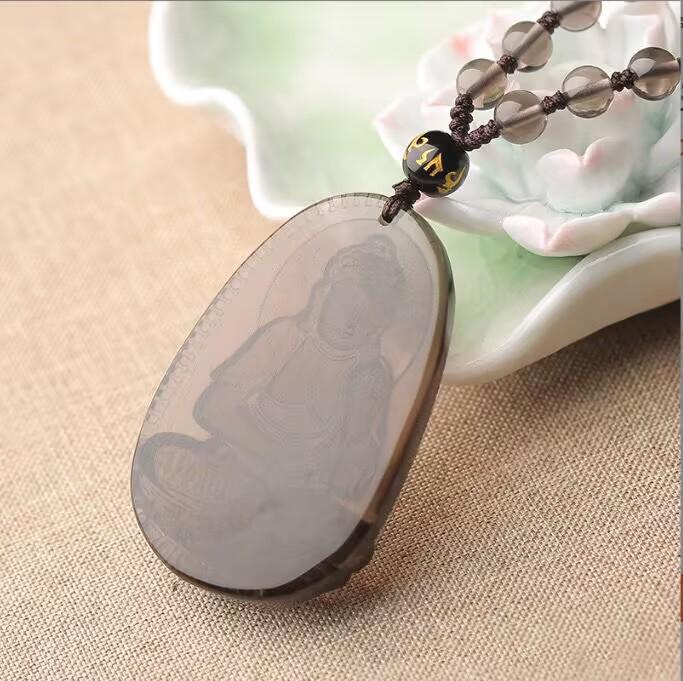 Obsidian Zodiac Pendant Necklace Featuring Akasagarbha, Samantabhadra, and Manjushri Bodhisattvas for the Twelve Zodiac Signs