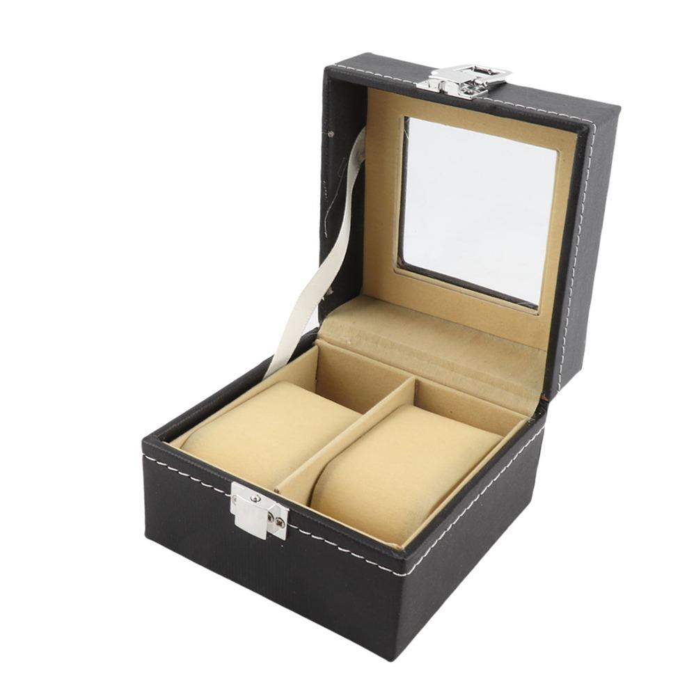 Uhrenorganizer 2 Fächer Uhrenaufbewahrungskoffer Pu-Leder Schlossdesign Uhrenbox Schwarz Tragbarer Schmuckorganizer Schmuckauslage