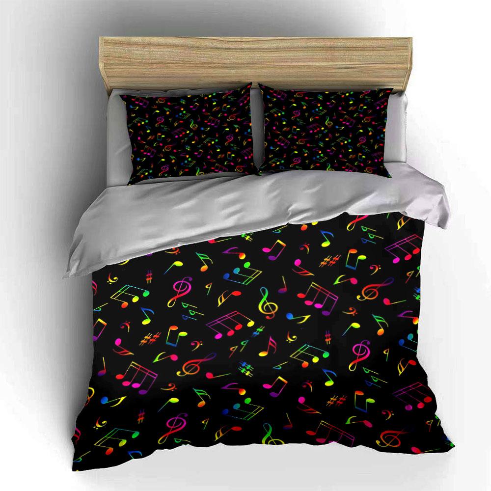 Colorful Music Note Pattern Decoration Multiple Sizes Kid'S And Adults' Bedroom Exquisite 3Pc Bedding Set, Gift
