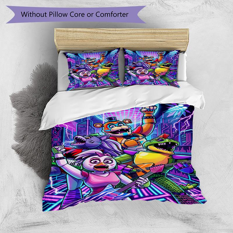 3-teiliges Bettbezug-Set (1 * Bettbezug + 2 * Kissenbezug, ohne Kern), Five Nights at Freddy's Bettwäsche-Set mit Aufdruck, Schlafzimmerdekoration, Ganzjahres-Bettwäsche, Geburtstagsgeschenk
