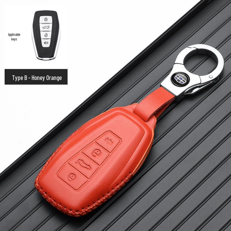 Genuine Leather Key Case for Geely Boyue, Xingyue L, Binyue ICON, Xingrui, Panda Mini - Premium Metal Shell