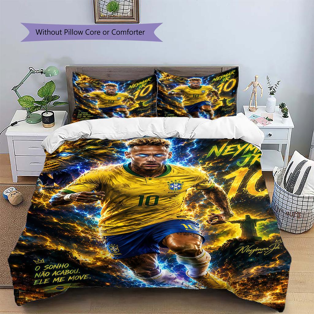 Neymar Pattern Bedding,Quilt Set Quilt Cover Pillowcase Home Birthday Gift(1 * duvet cover + 2 * pillowcase, without core)