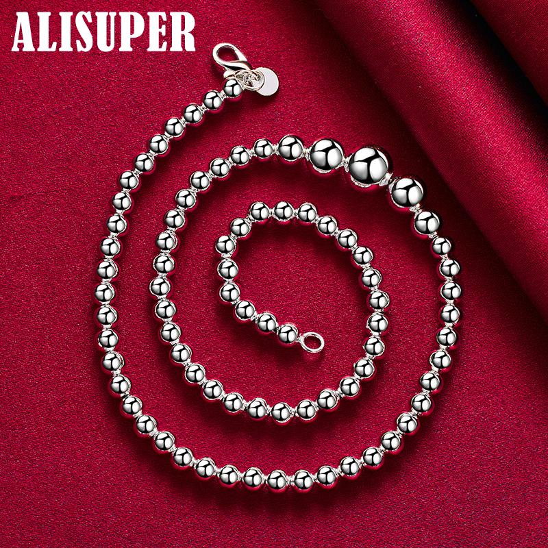925 Sterling Silver Luxury Gorgeous Charm Fashion Vary Smooth Beads Necklace Jewelry