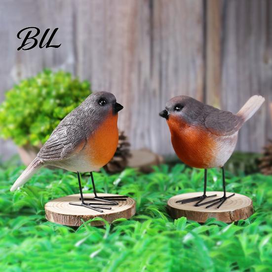Decorative Garden Accents 2Pcs Outdoor Bird Ornaments, Realistic Pastoral Figurine, Resin Crafts for Desktop Weatherproof Lifelike Animal Sculpture