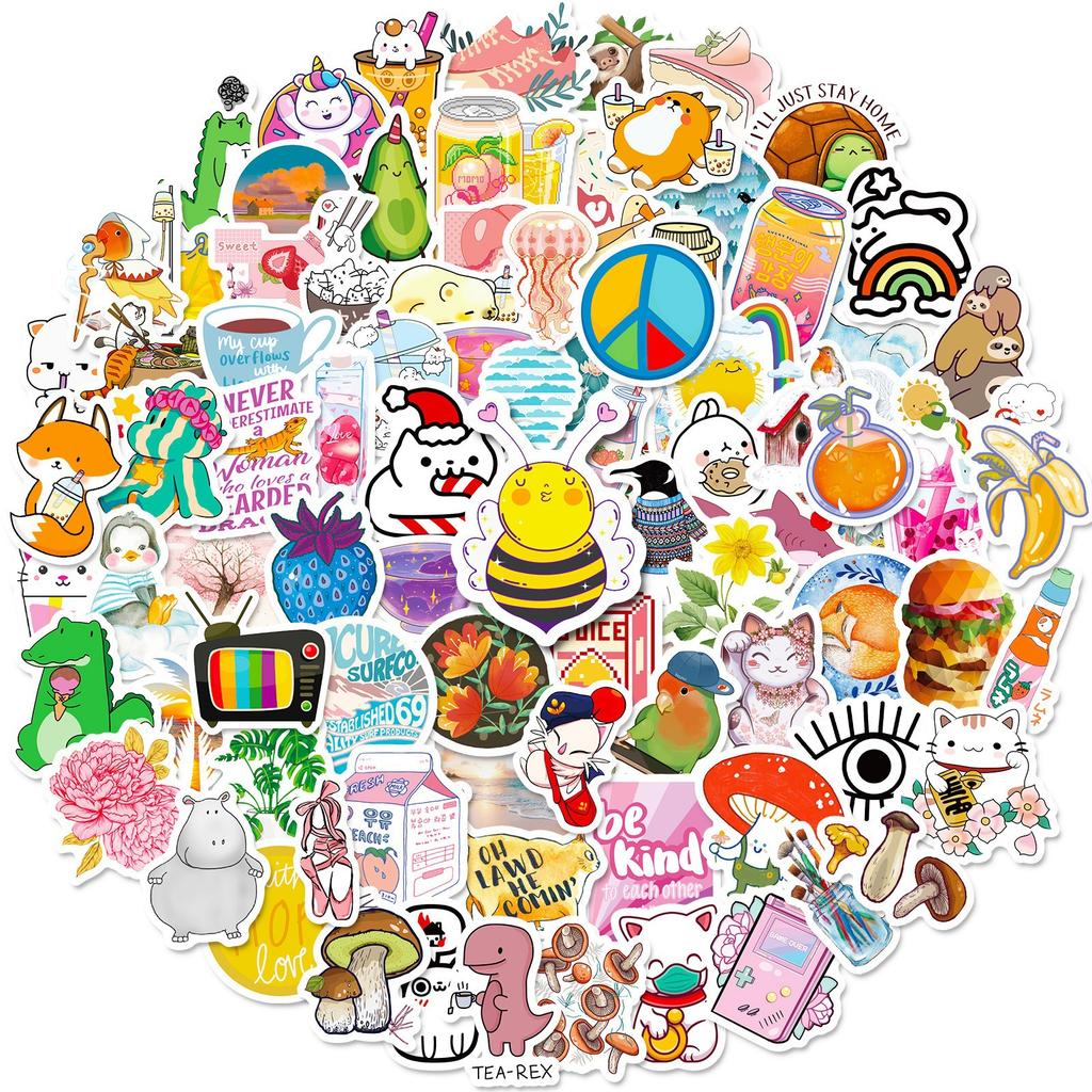 100 Small Size 4cm Pink Small Fresh Cute Cartoon Small Fresh Graffiti Stickers Shein Stickers