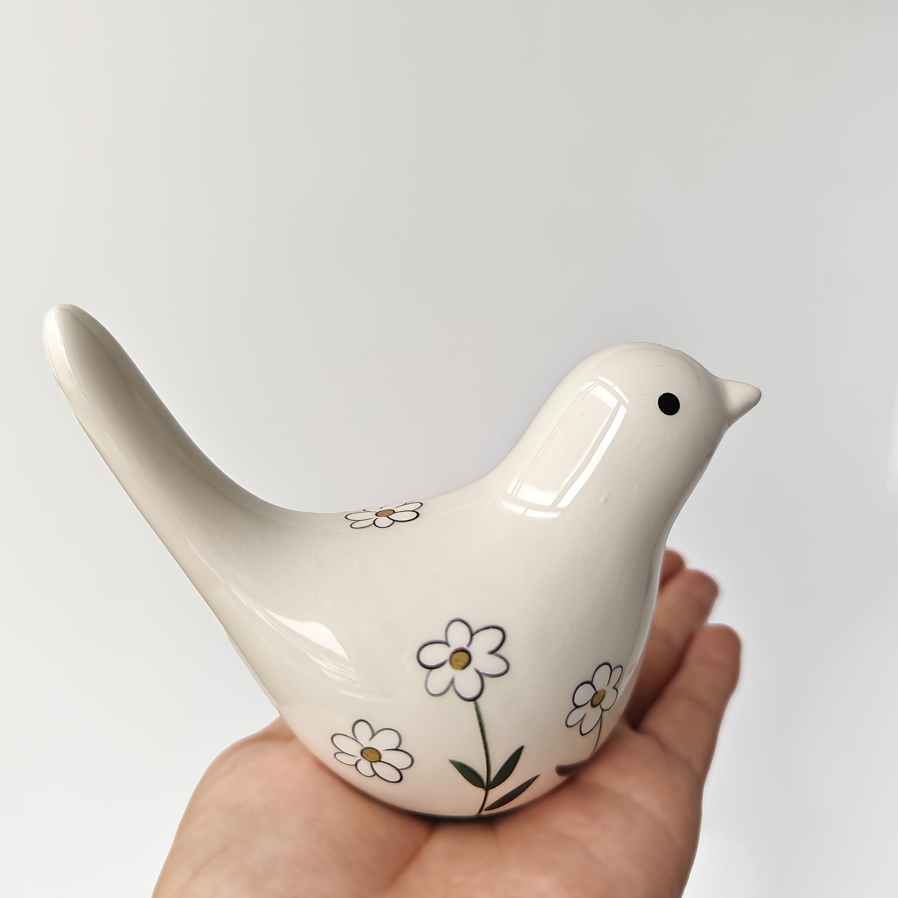

Ceramic Bird Figurine with Daisy Floral Print White Bird Statue for Home Table Shelf Bedroom Living Room Home Decor Gift белый