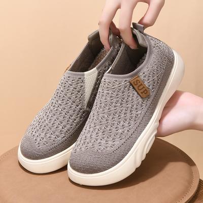 Plateau-Sneakers Damen Strickstoff Mesh Freizeitschuhe Damen Weiche Flats Slip-on Stoffschuhe Rutschfeste Walking-Joggingschuhe