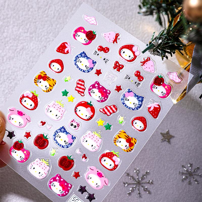 Sky Christmas Kitty Hat 6D Cat Cartoon Nail Art Stickers - Cute Embossed Wearable Kitty Nails