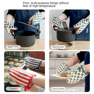 Style Polka Dot Heat-Resistant Oven Mitts for Home Use,Japanese Microwave Safe Gloves  Kitchen Gloves  Heat Resistant Gloves