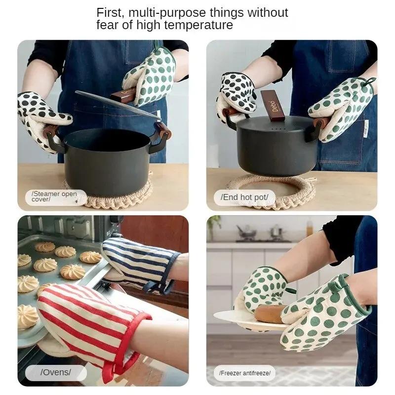 Style Polka Dot Heat-Resistant Oven Mitts for Home Use,Japanese Microwave Safe Gloves  kitchen gloves  heat resistant gloves