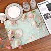 Set of 4 Pink Rose Tea Cup Placemats, Measuring 12X18 Inches, Suitable for Kitchen And Dining Room Decor, Home Decoration, Family Dinner Table