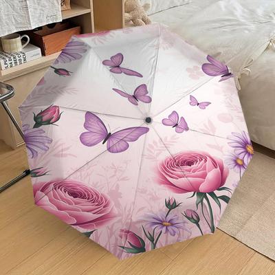 1PC Butterfly Flowers Umbrella-8-Rib Reinforced Portable Folding Travel Suitable for All Seasons Outdoor Daily Use-Z0472