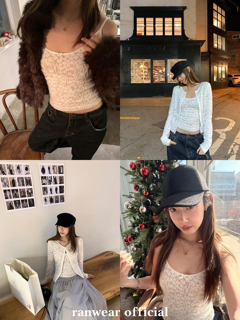 Chic French Lace Camisole & Round Neck Cardigan Set - Early Spring Style Women's Two-Piece Top