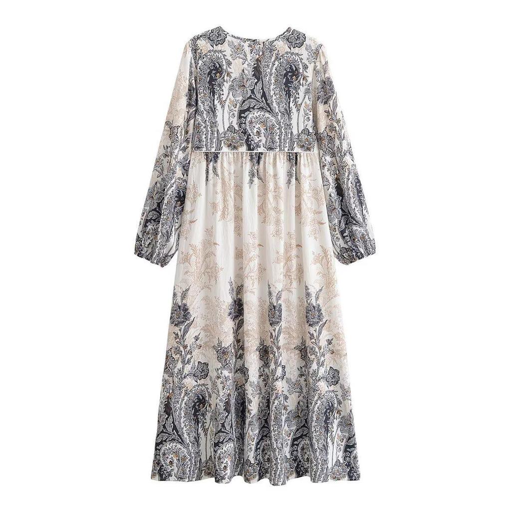 Spring 2026 Elegant Long Sleeve Bohemian Maxi Dress - European & American Style