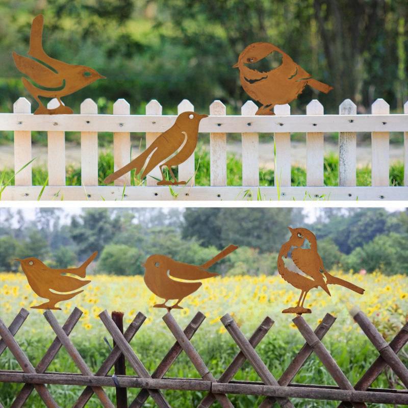 Rusty Wrought Iron Bird Garden Stake