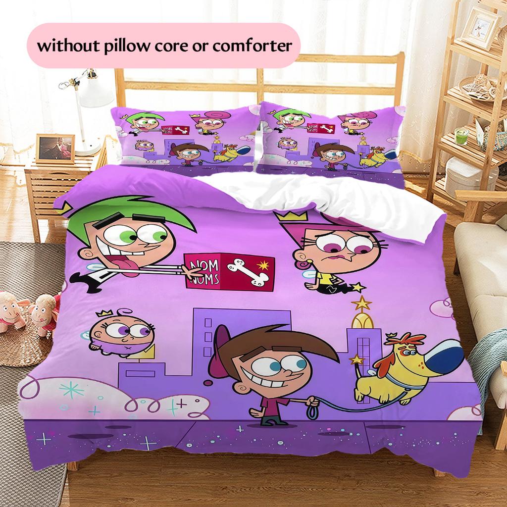 The Fairly OddParents2 Pattern Bedding Quilt Set Home Decoration Gift (1 * Duvet Cover + 2 * Pillowcase Without Core)