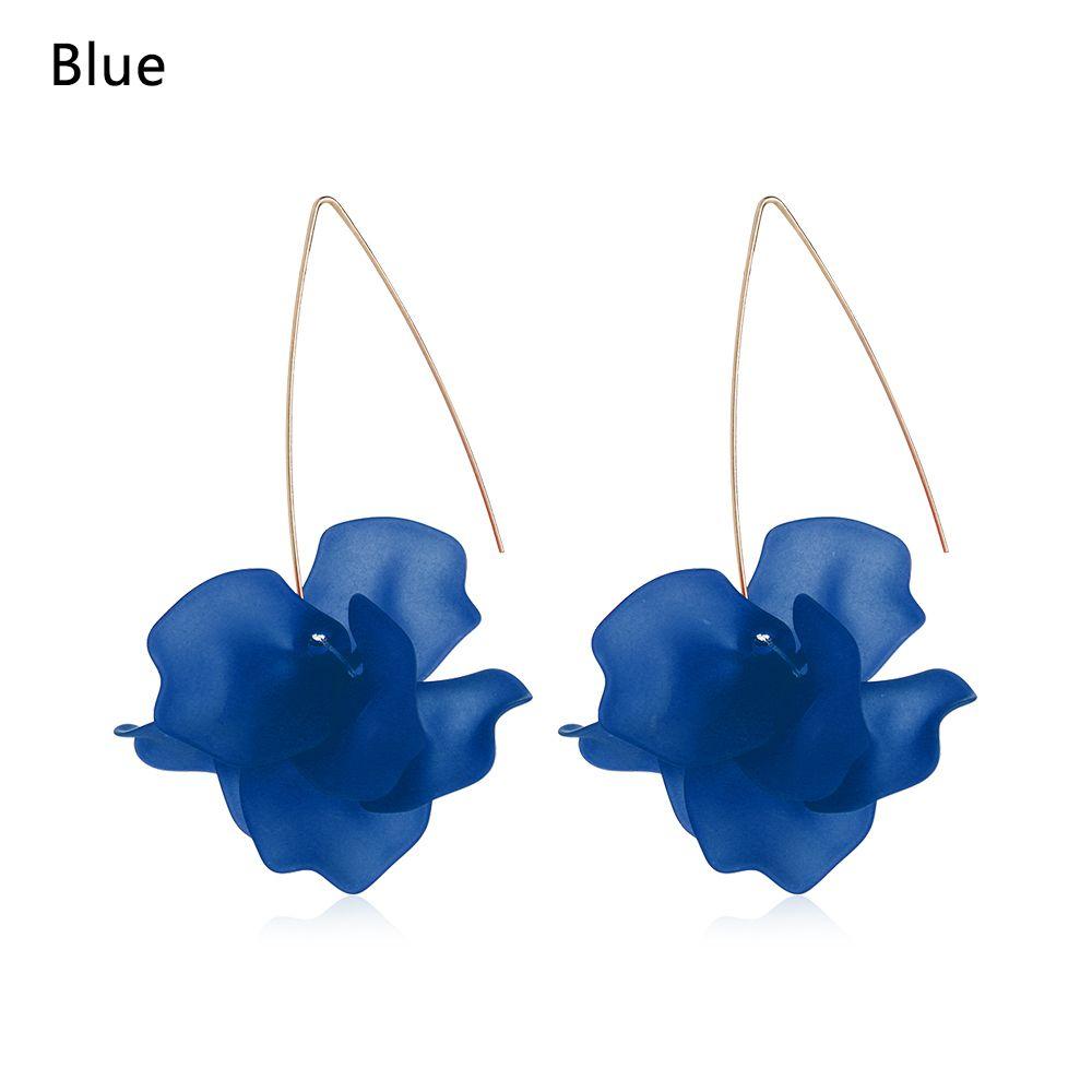 

Fashion Women Long Drop Bohemia Handmade Petal Dangle Stud Hook Resin Flower Earrings синий