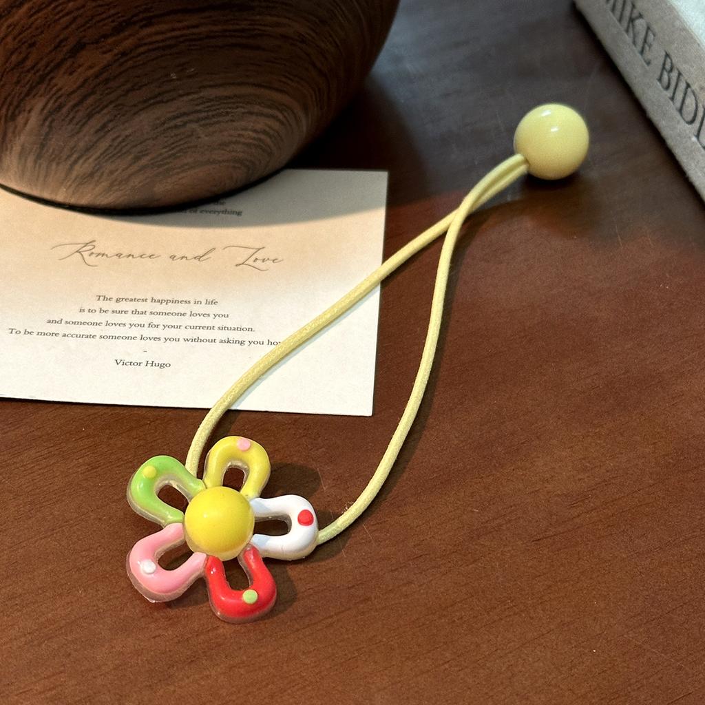 Colored Hollow Flower Elastic with High Elasticity for Long Hair, Double-headed Beads, and A High Ponytail Hair Rope.