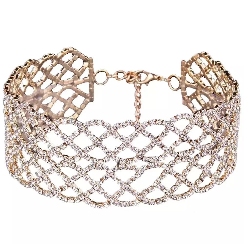 European And American Popular Jewelry, Hollow Full Diamond Multi-Layer Neck Chain, Fashionable Versatile Shiny Rhinestone Collarbone Chain Necklace
