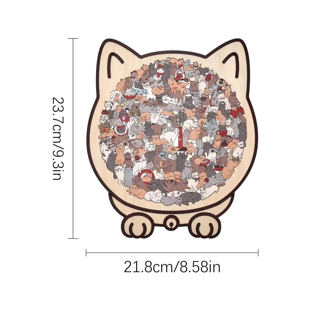135PC Cute 3D Cat Design Wooden Jigsaw Puzzles Wooden Cat-shaped Jigsaw Puzzles Home Decoration Ornament Birthday Gift For Kids