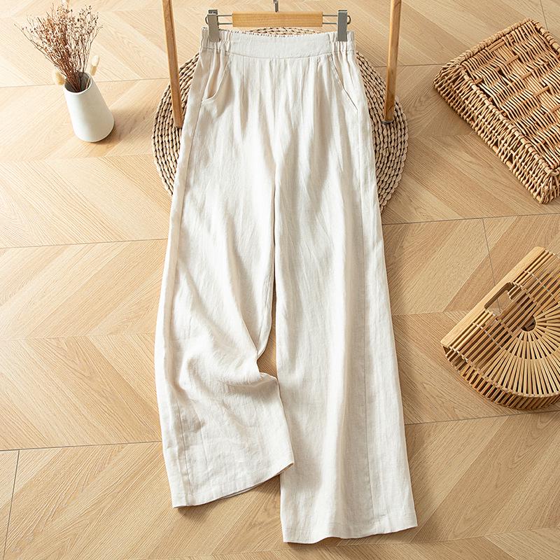 

Women s Wide-Leg Linen Pants - Summer High-Waisted, Loose Fit, Casual Slimming Straight-Leg Design 2XL грязно-белый