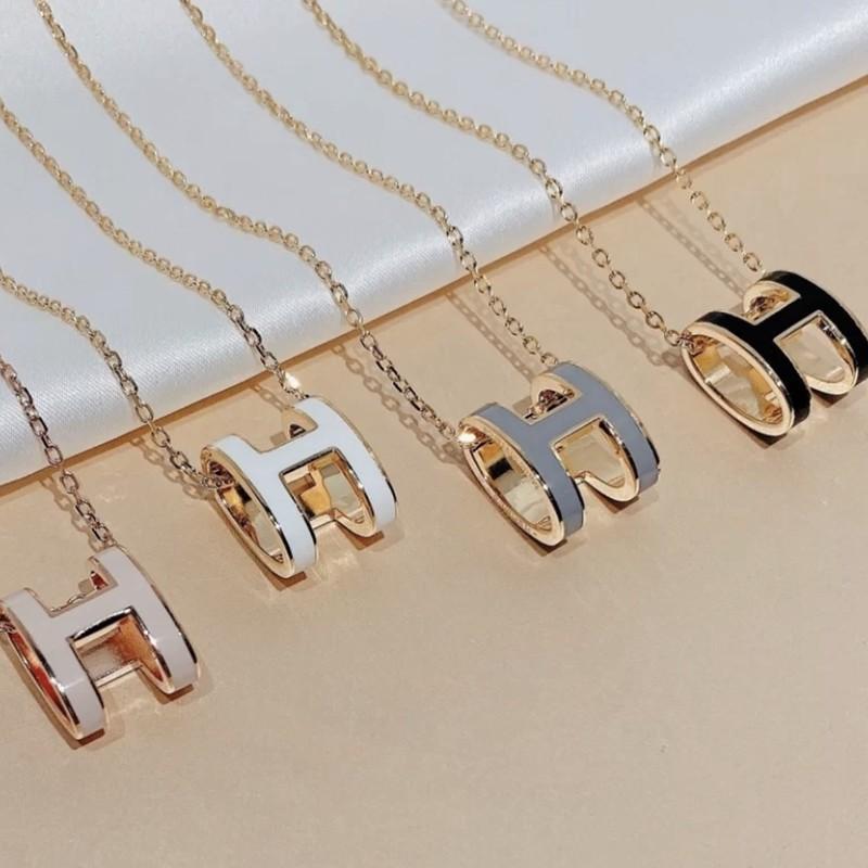 H Home Enamel Letter Necklace 18k Gold Plated Large Pendant Clavicle Chain Men Women
