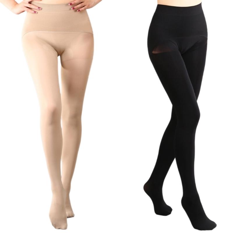 Ladies' Opaque Nylon Tights Hosiery High Waist Tummy Compression Pantyhose Slimming Stockings Leggings with Control Top