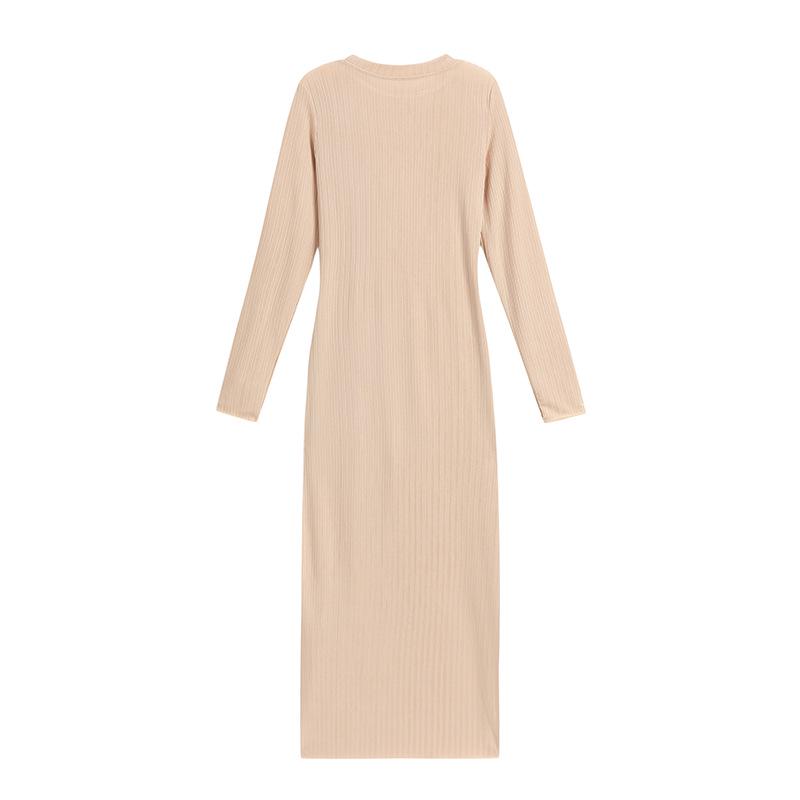 2025 Spring/Summer Women's Slimming Round Neck Rib Knit Maxi Dress