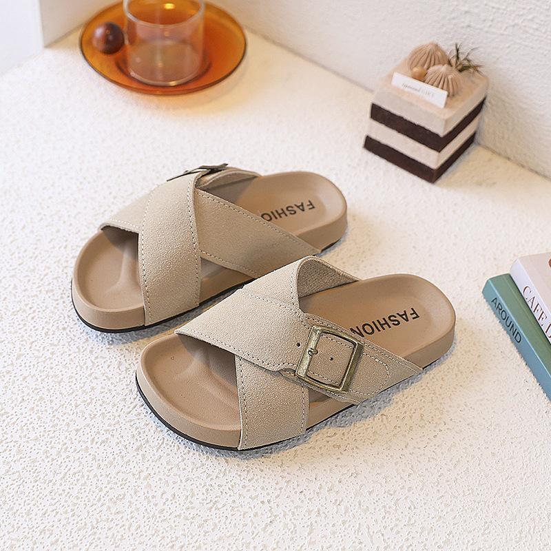 2026 Korean Style Retro Summer Casual Kids  Slip-On Loafer Slides Size 24