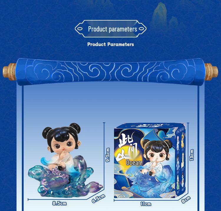 Kreative Verzierung im antiken Stil: Berg- und Meeresdesign Schreibtischdekoration - Niedliches Mädchengeschenk Blind Box