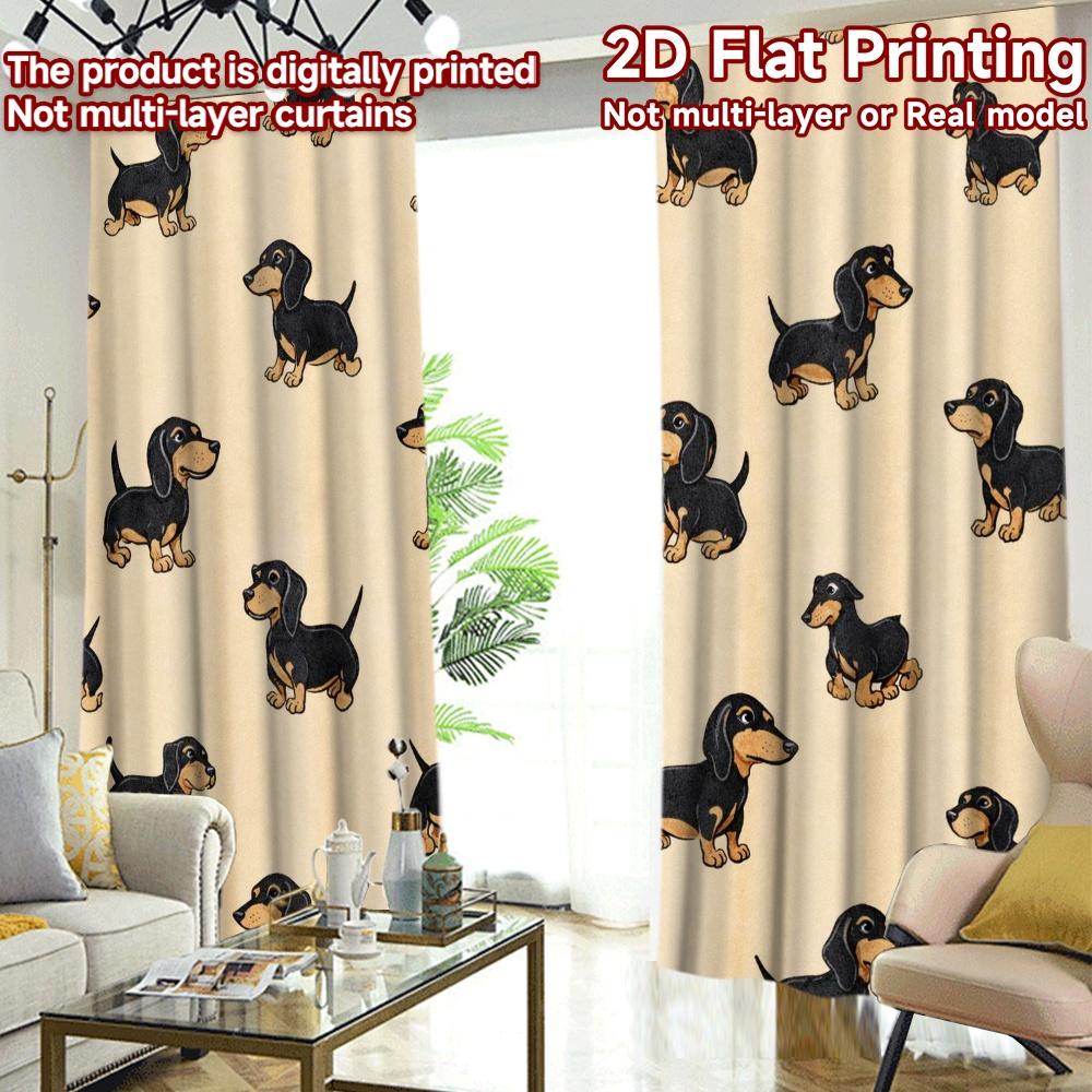 2D FLAT PRINTING 2pcs Curtains (Without Rod) Cute Dachshund Dogs Contemporary Modern Curtains Versatile Durable Polyester