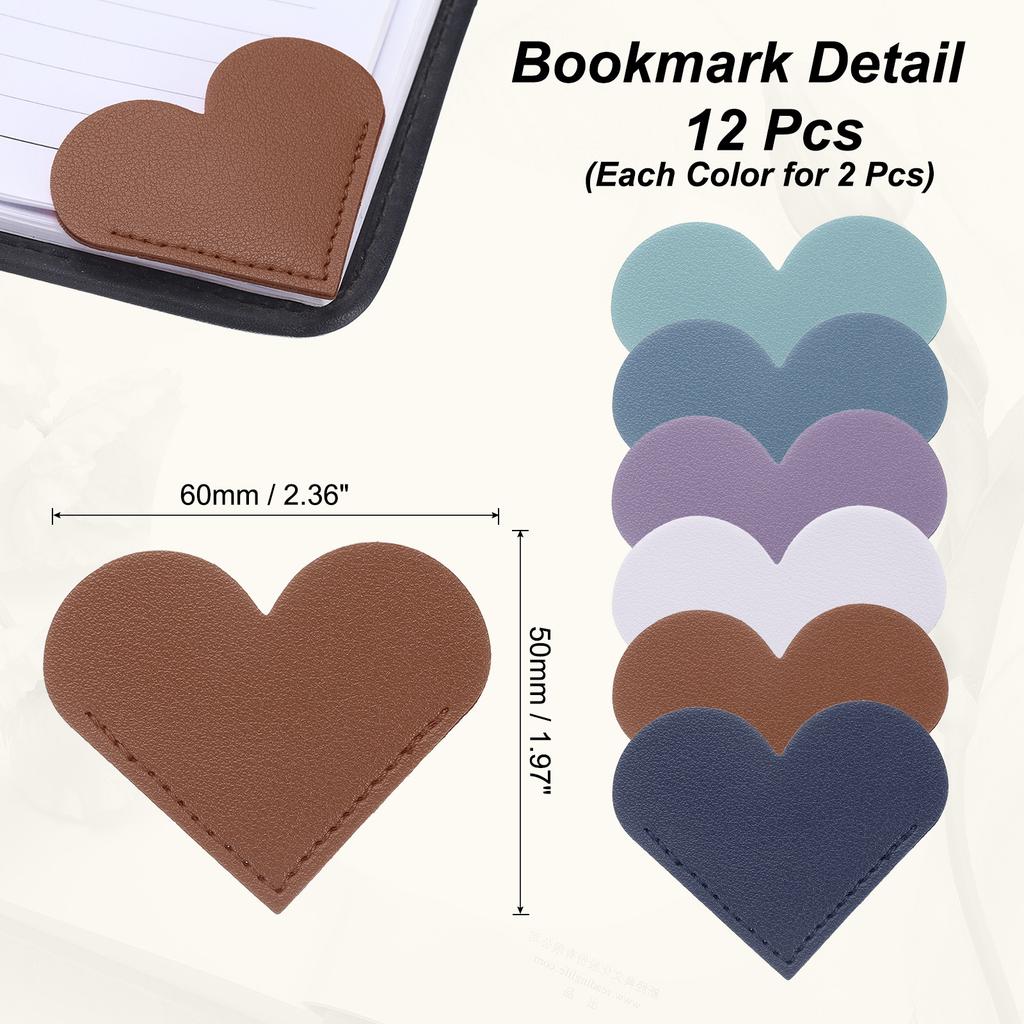6/12/18Pcs Leather Bookmarks Corner Bookmarks Page Markers Mini-portable Gift Heart Bookmark Page Folder Corner Protective Cover