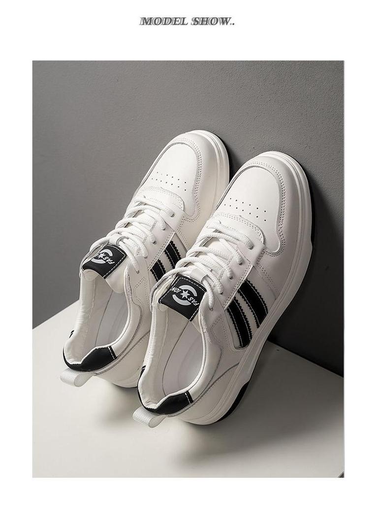 Men's Genuine Leather Sporty Flat Shoes - Autumn Fashion White Casual Shoes, Versatile Trendy Forrest Gump Style