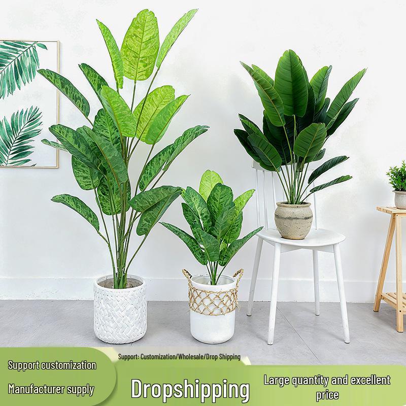 Simulation Traveler's Palm and Bird of Paradise Evergreen Large Potted Plant, 24 Heads, Indoor Floor Standing Bonsai